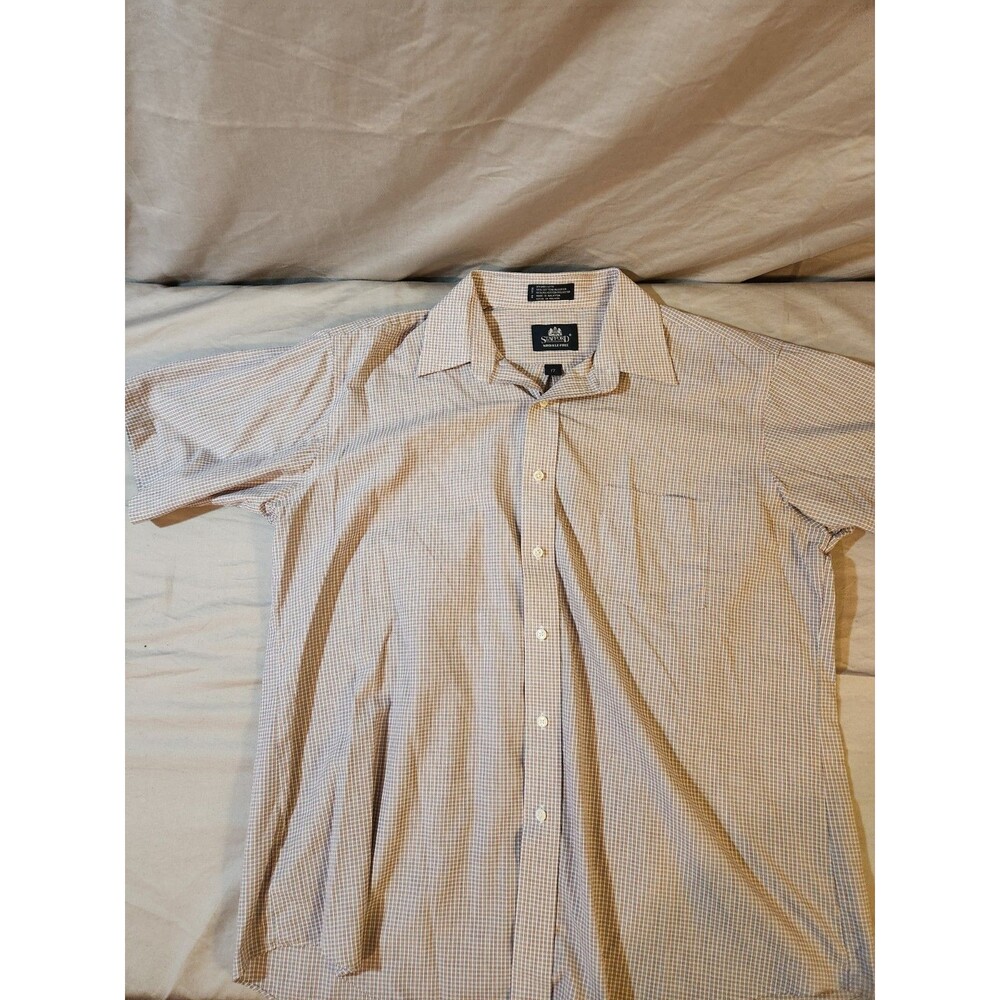 Stafford Shirt Mens Large 17 Short Sleeve Button Up Collared